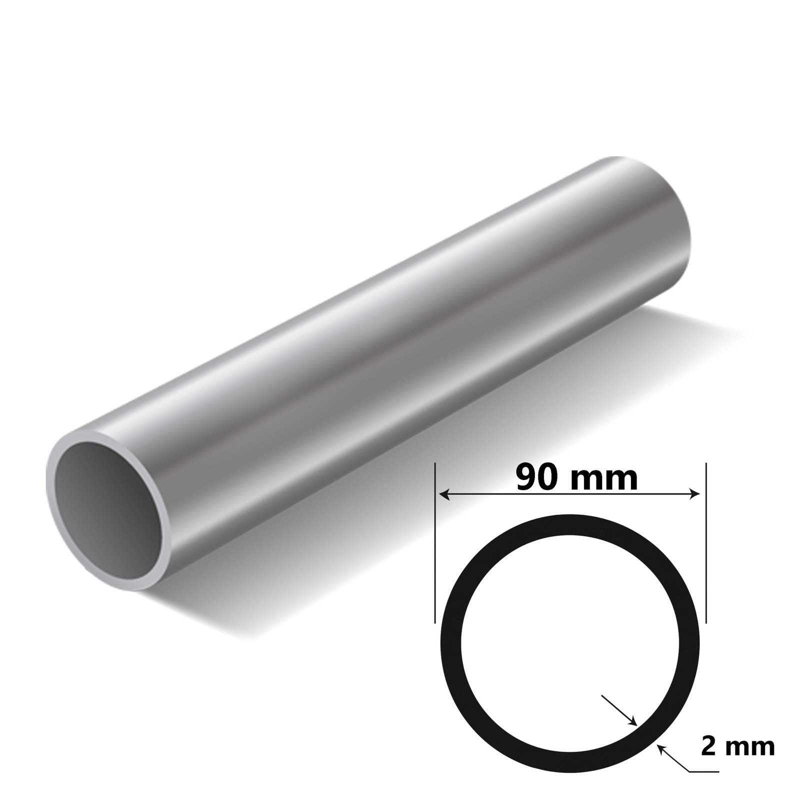 Alüminyum Boru Profili Dış Çap 90 mm Et Kalınlığı 2 mm