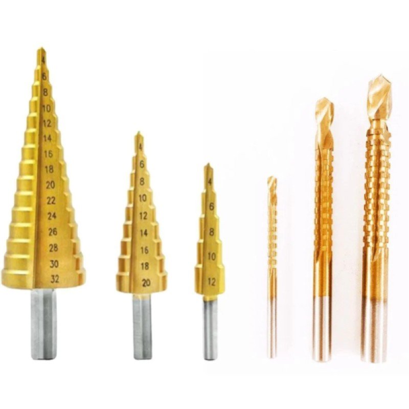 6 Parça Kademeli Matkap Ucu Seti – Titanyum Kaplama Spiral Delme Uçları