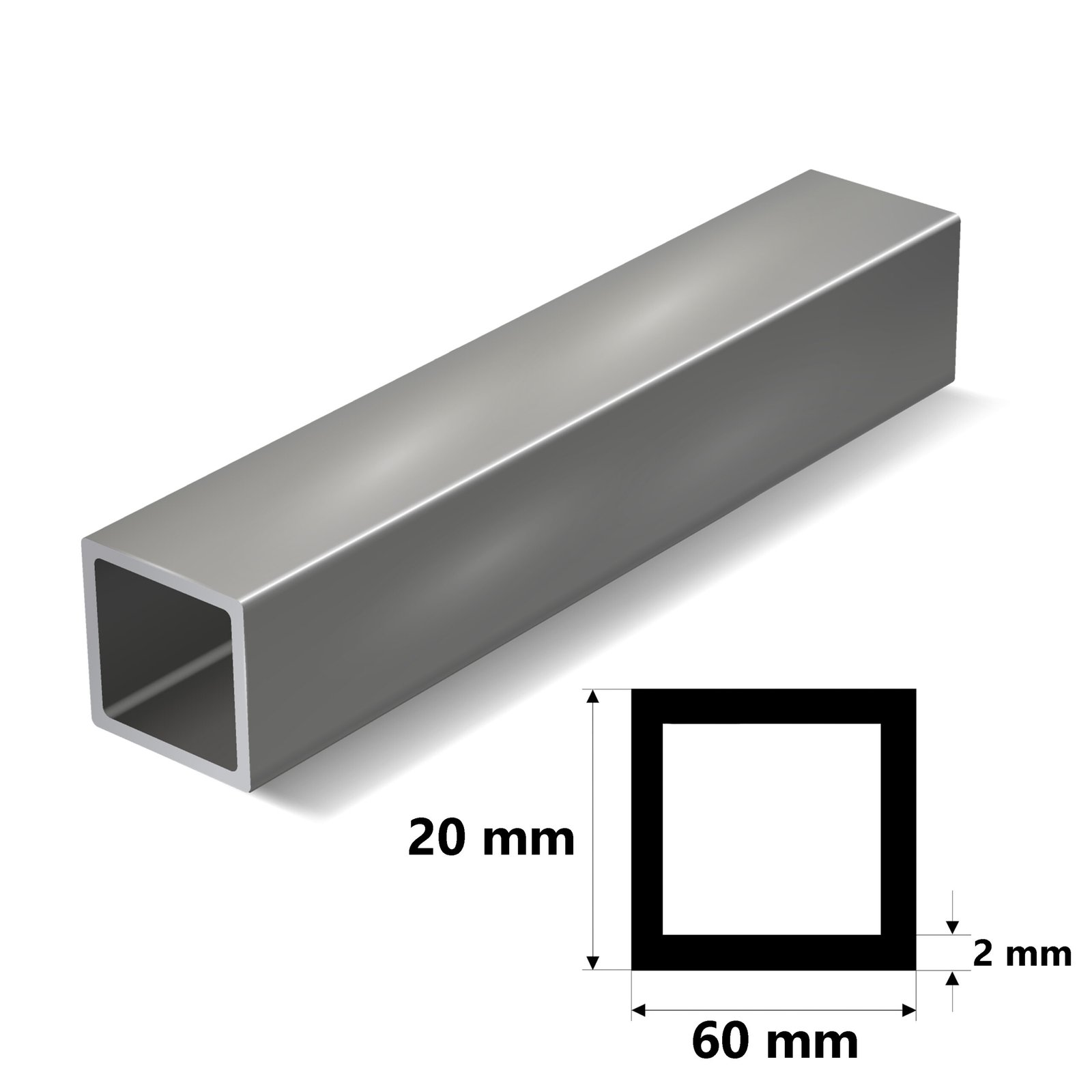 Alüminyum Kutu Profil 20x60x2mm