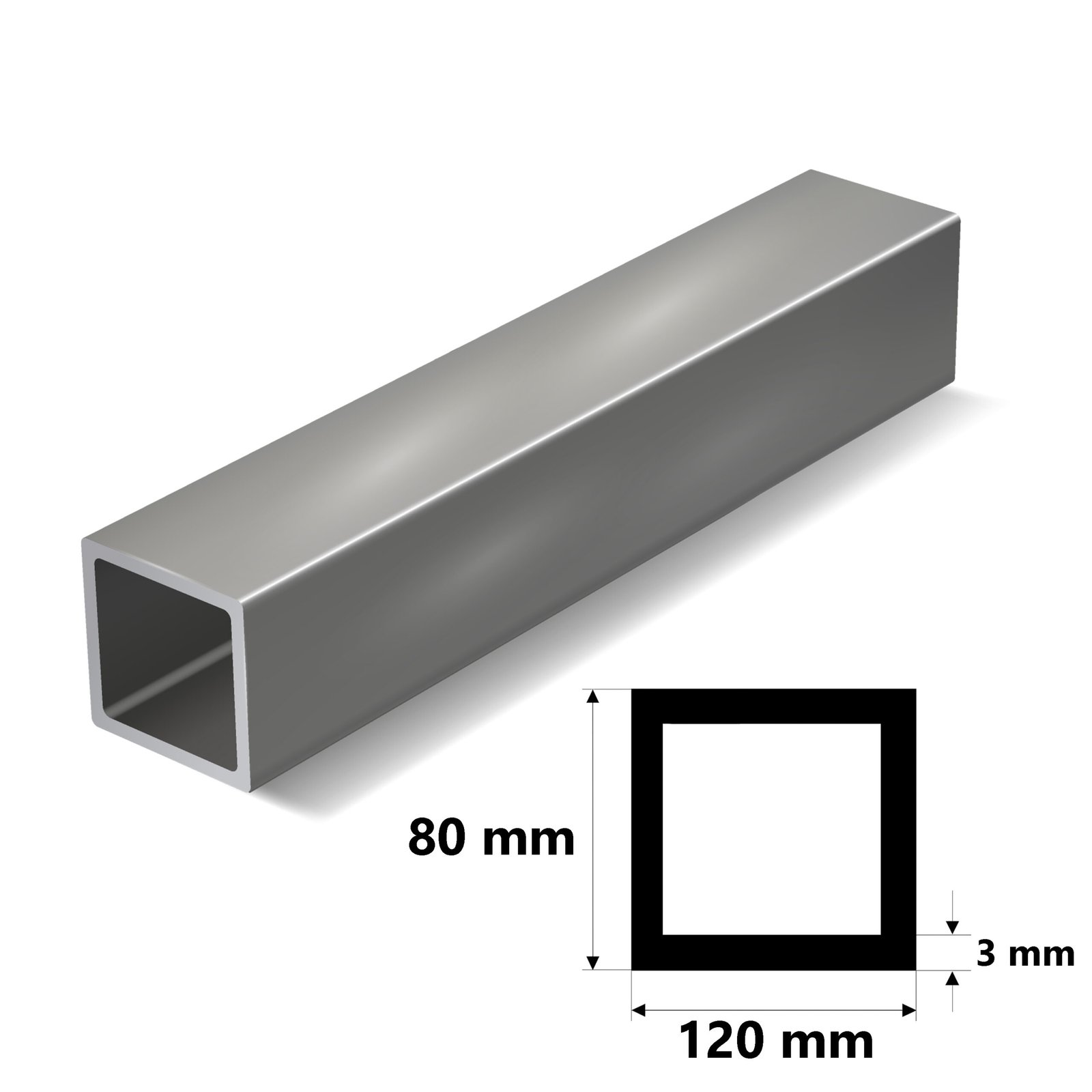 Alüminyum Kutu Profil 80x120x3mm